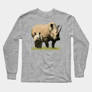 Rhino Mama with Baby in Kenya / Africa Long Sleeve T-Shirt